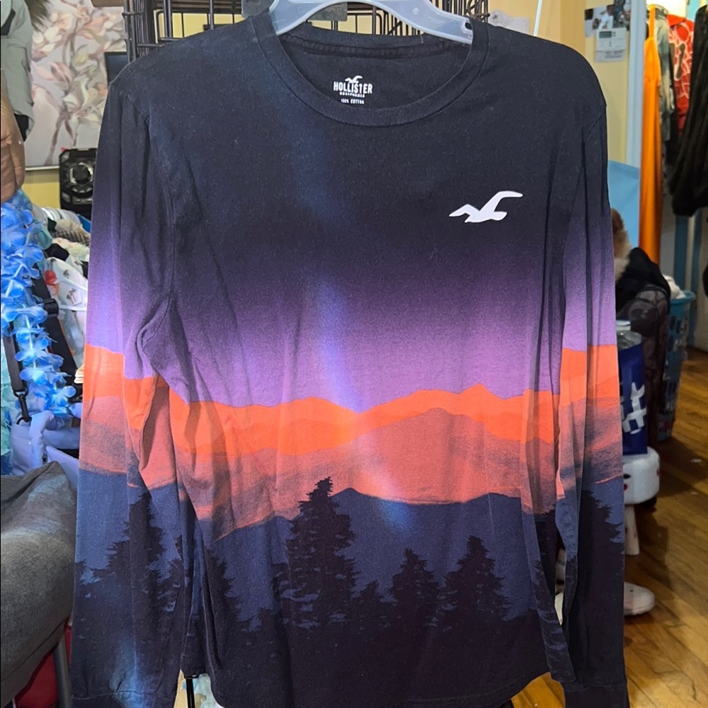 Hollister Black and Orange Long Sleeve Shirt
